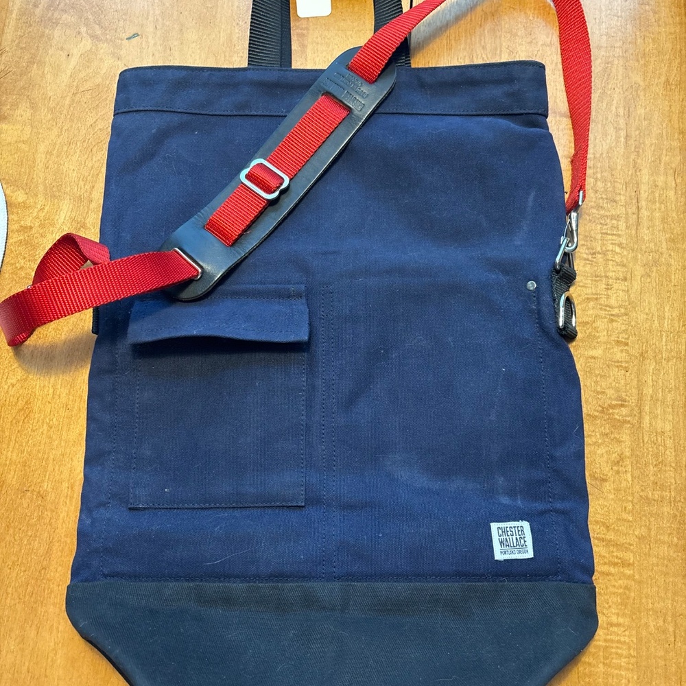 Chester Wallace Waxed Canvas Upright Tote | Navy | Excellent